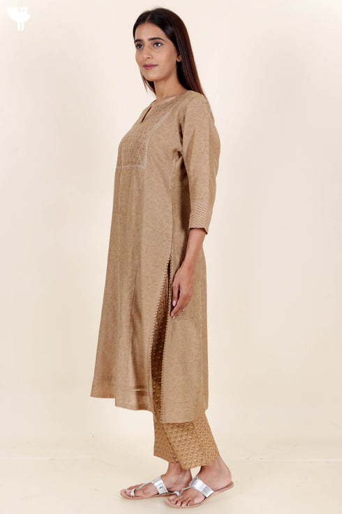 Chanderi Silk Kurta Pant And Dupatta Set In Block Print